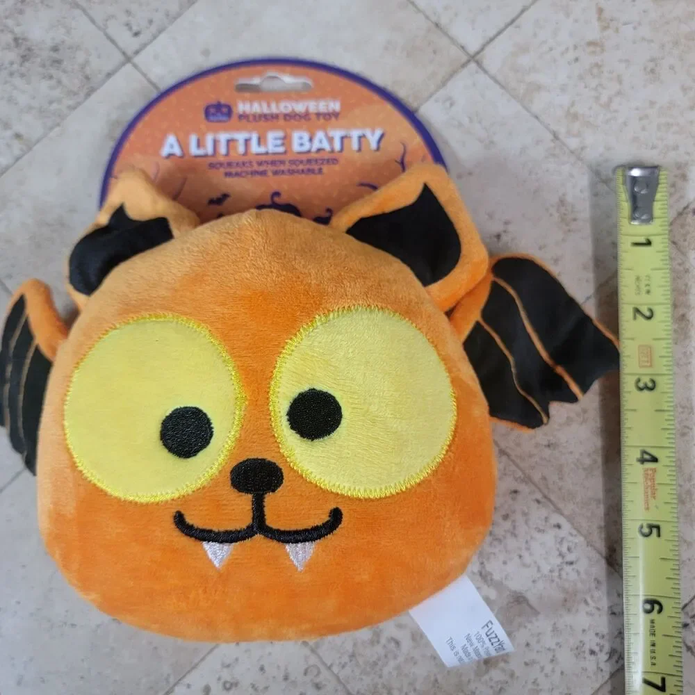 Halloween Bat Dog Toy Plush A Little Batty Squeaky Orange Black NWT